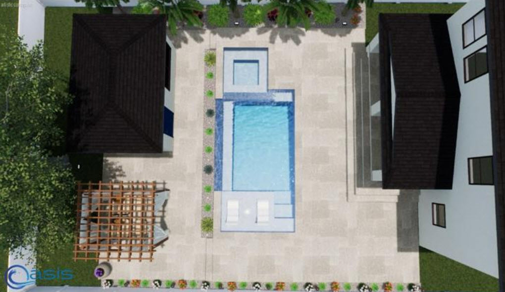 Top-down view of plunge pool, hot tub, and paver deck in Treasure Island