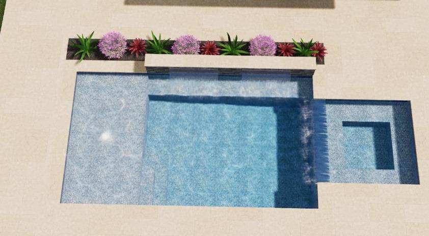 3D rendering of pool with raised spa and modern stonework in Tampa