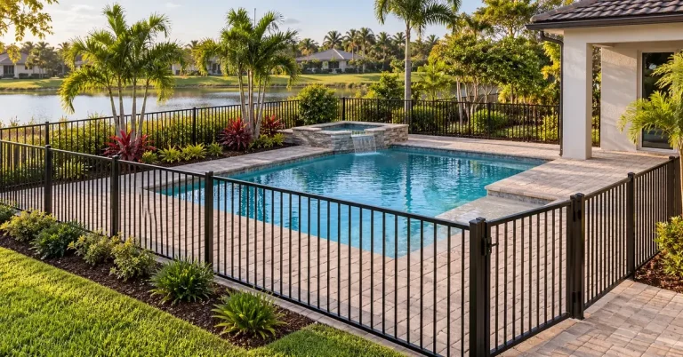 Illustrative Tampa Bay backyard pool with paver deck and perimeter fencing